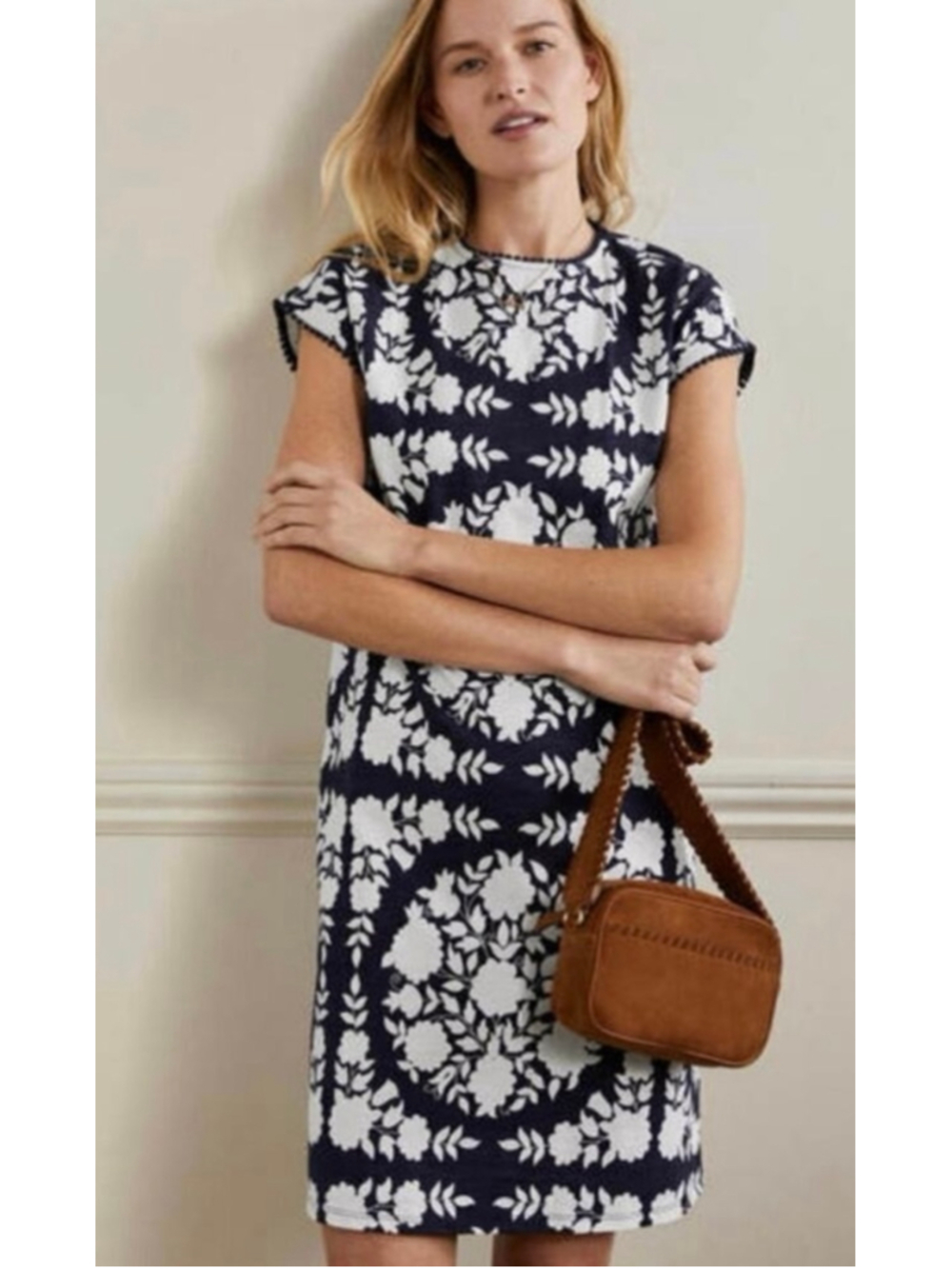 Boden Navy and White Floral Mini Dress